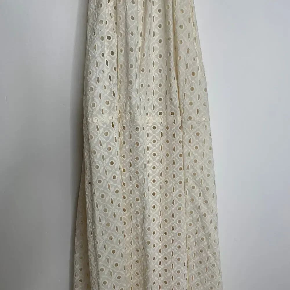 Vitamin A Off White Halter Top Maxi Cover Up Eyelet Swim Dress Womens Medium